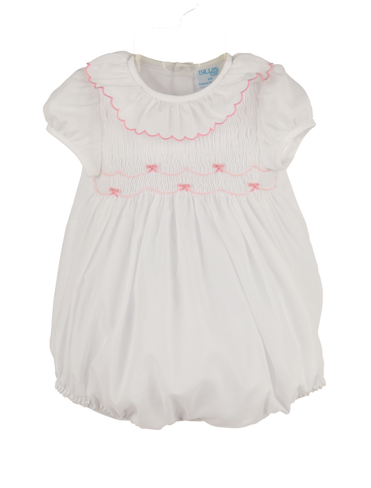 Luli & Me Girls Smocked Bows Bubble - Pink by Luli & Me