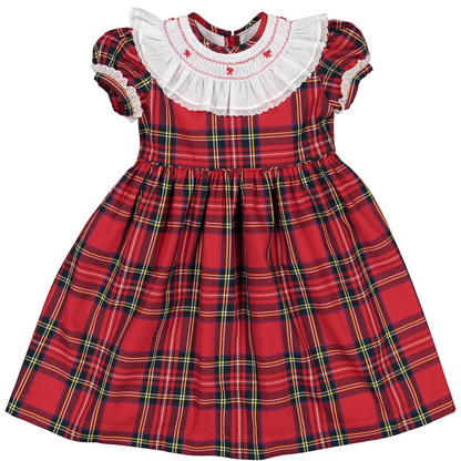 fitted lace wedding dress Sal & Pimenta Girls Holiday Red Jingle Bells Dress with White Collar