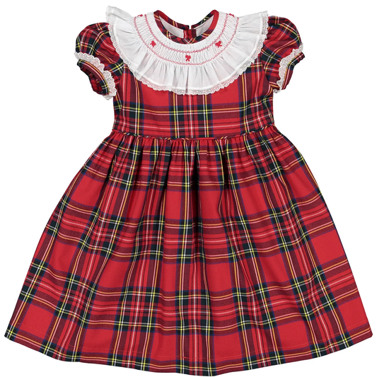 Sal & Pimenta Girls Holiday Red Jingle Bells Dress with White Collar - Bow on Back by Sal & Pimenta
