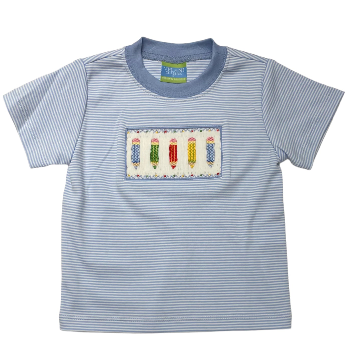 Anavini Velani Toddler Boys Blue Striped Shirt - Smocked School Pencils by Anavini