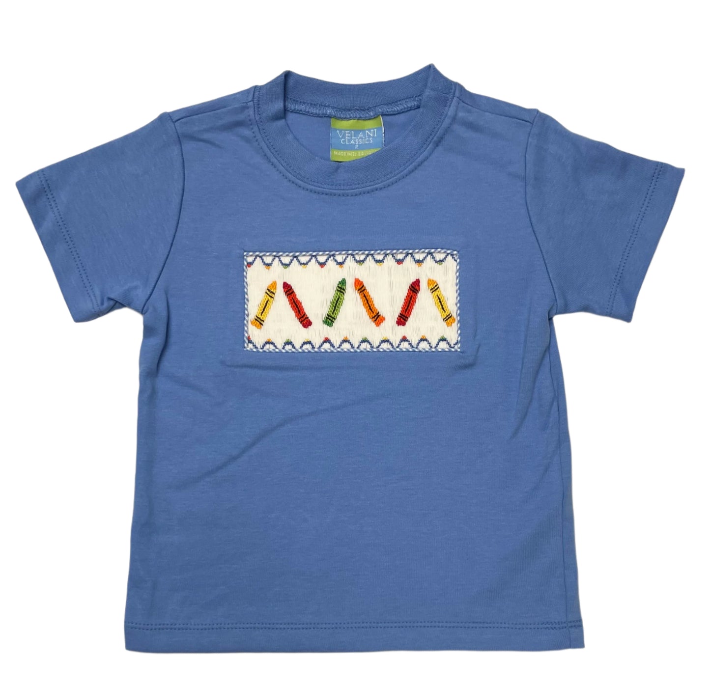 Anavini Velani Toddler Boys Periwinkle Blue Shirt - Smocked School Crayons by Anavini
