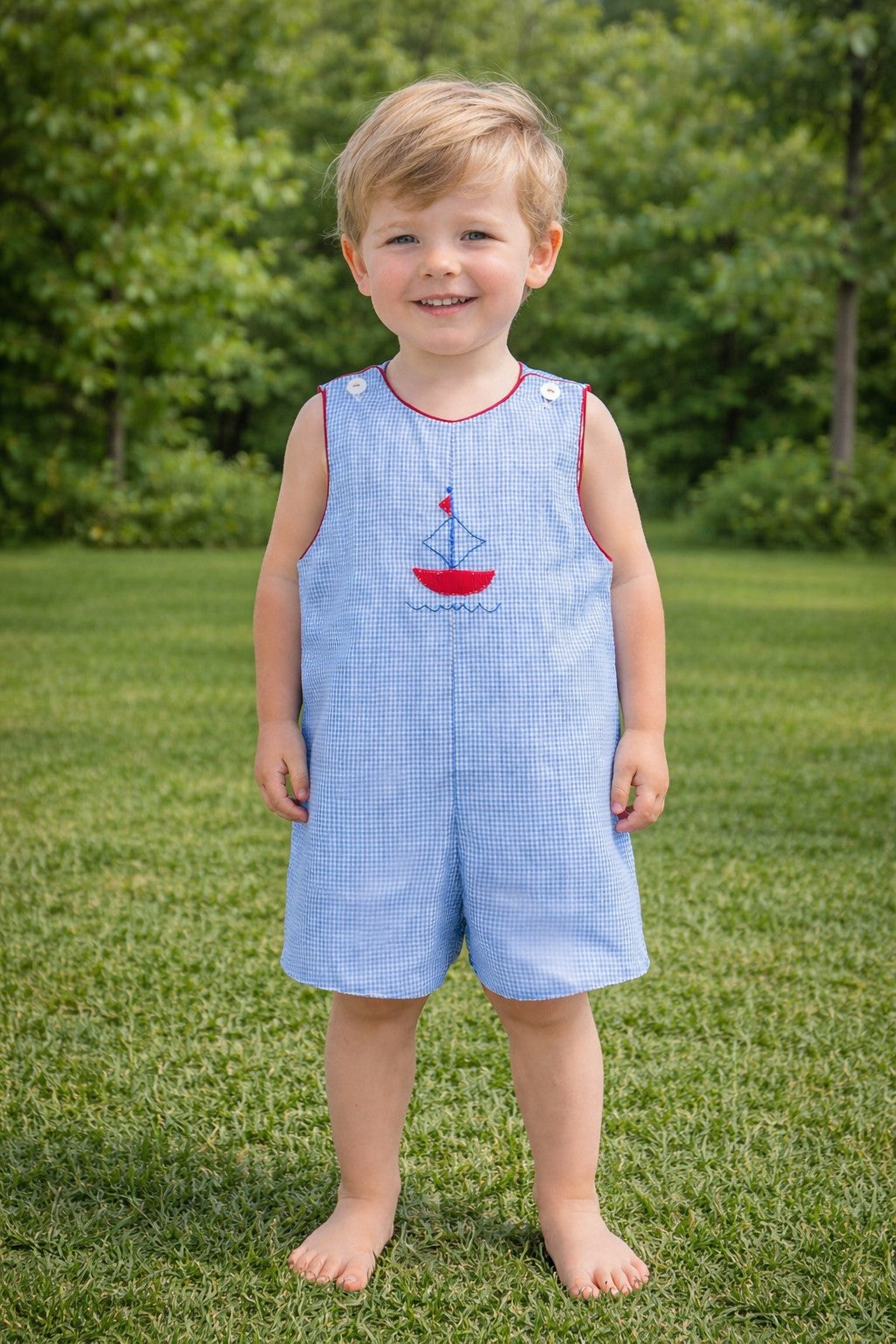 Proper Peony Boys Blue Clipper Sailboat Jon Jon by Proper Peony