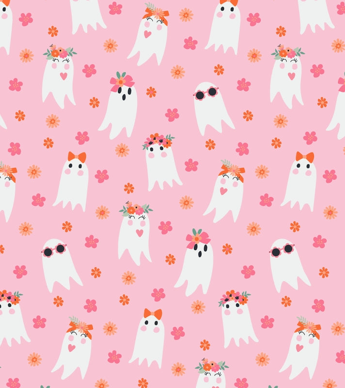 Ollie Jay Girls Olivia Twirl Dress - Pink Halloween Ghosts by Ollie Jay