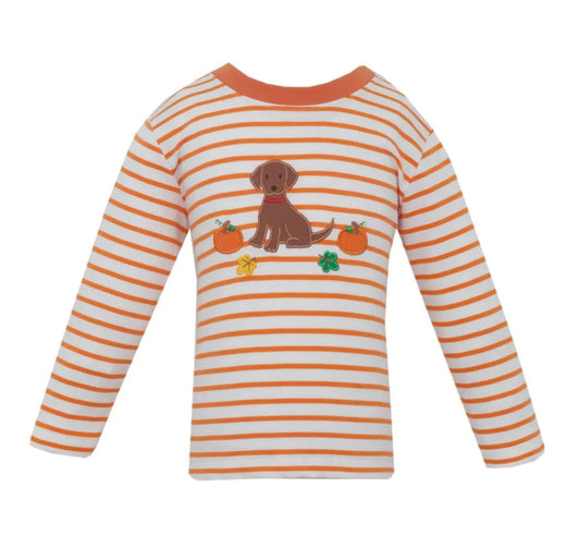 Claire & Charlie Boys Orange Stripe Knit Long Sleeve Tee Shirt - Fall Puppy