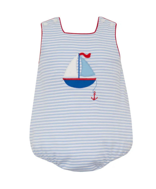 Claire & Charlie Boys Blue Knit Stripe Sailboats Bubble by Claire & Charlie