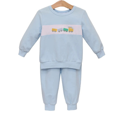 Trotter Street Kids Boys Blue Train Jogger Set