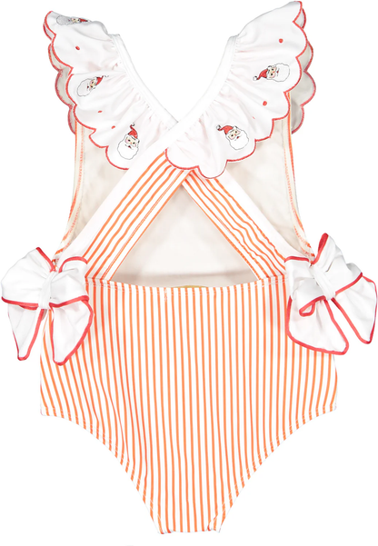Sal & Pimenta Girls Holiday Red Stripe Santa One Piece Swimsuit