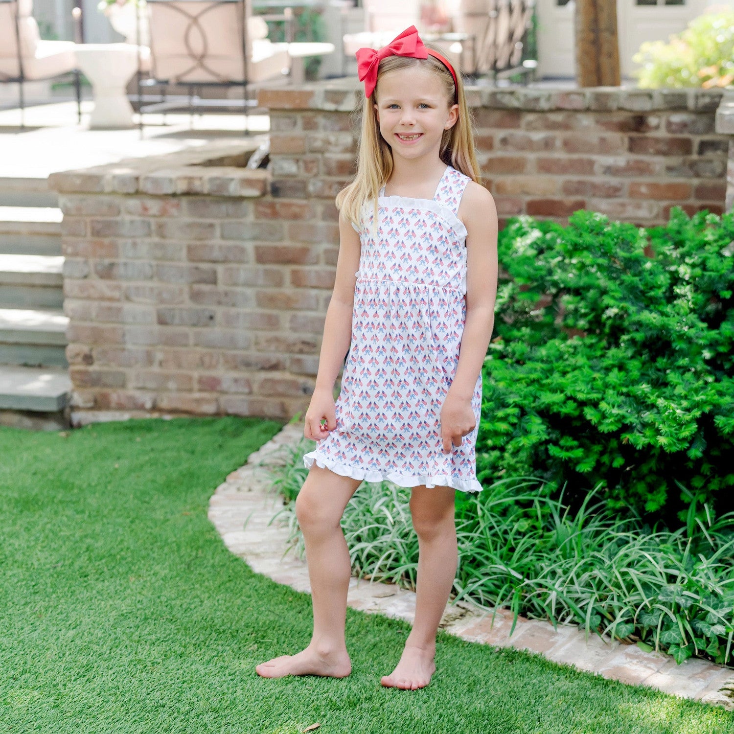 Lila & Hayes Girls Eden Sun Dress - Flag Stars & Stripes & Bows
