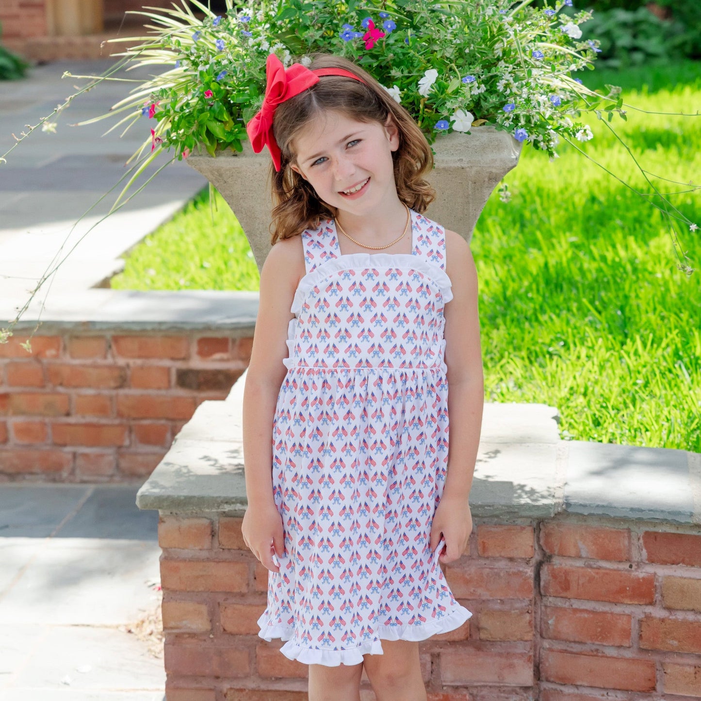 Lila & Hayes Girls Eden Sun Dress - Flag Stars & Stripes & Bows by Lila & Hayes