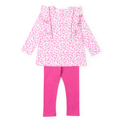 Lila & Hayes Girls Olive Legging Set - Pink Confetti Hearts by Lila & Hayes