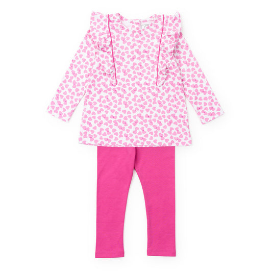 Lila & Hayes Girls Olive Legging Set - Pink Confetti Hearts by Lila & Hayes