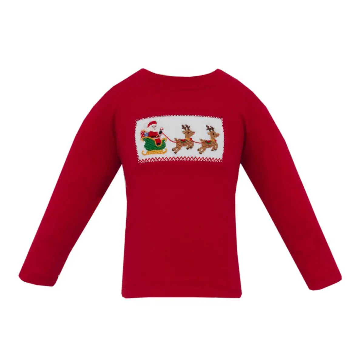 Anavini Boys Red Knit Santa Sleigh Long Sleeve Shirt by Anavini