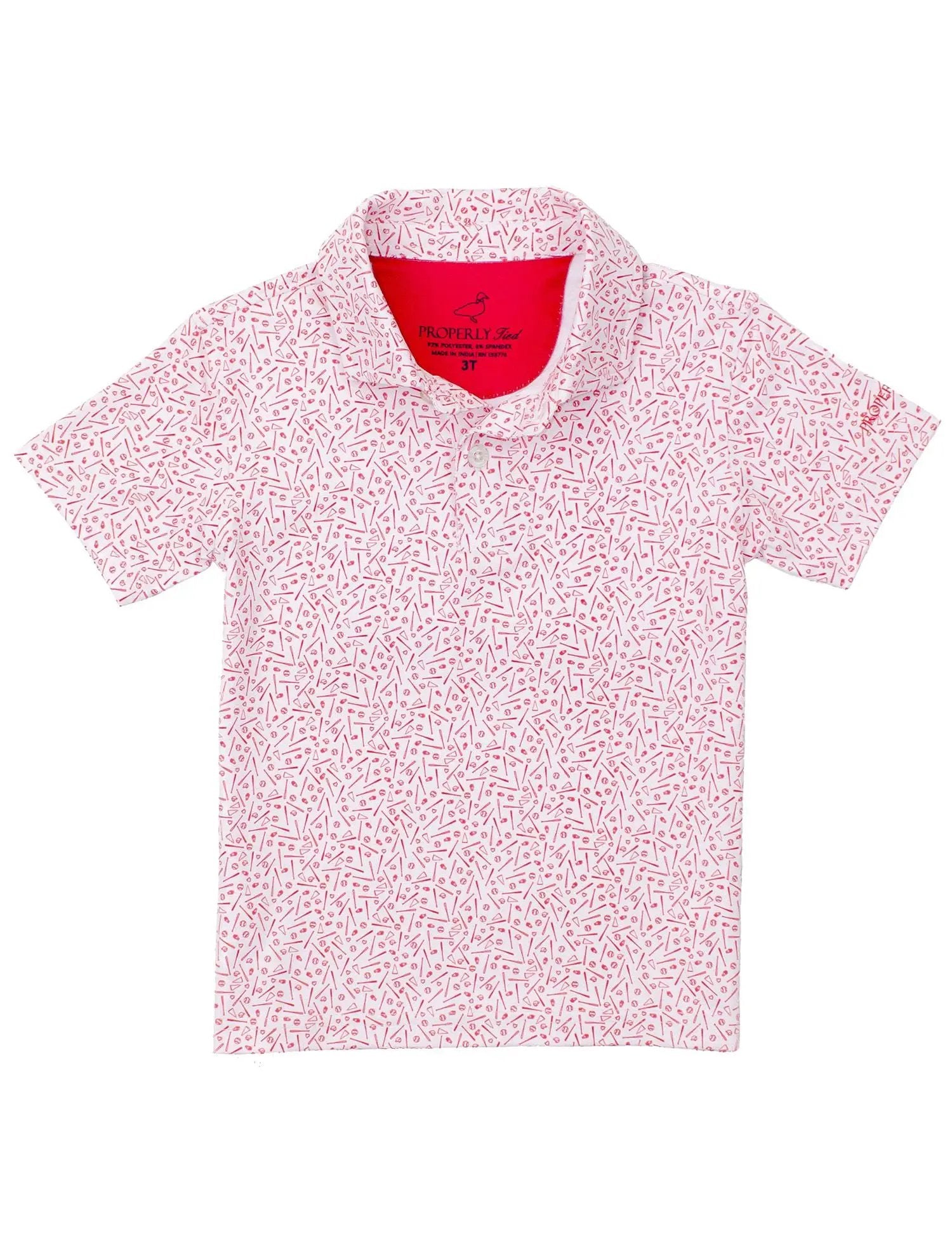 Properly Tied Boys Red Range Polo Shirt - Baseball Homerun