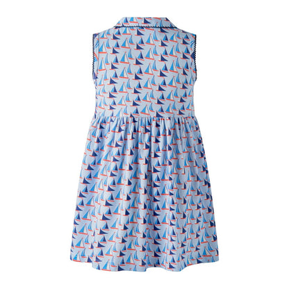 Rachel Riley London Girls Blue Sailboat Jersey Dress by Rachel Riley