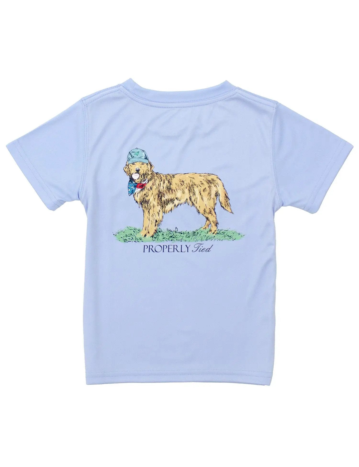 Properly Tied Boys Performance Short Sleeve Tee - American Pup on Light Blue