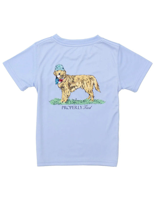 Properly Tied Boys Performance Short Sleeve Tee - American Pup on Light Blue by Properly Tied