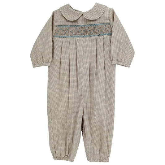 Bailey Boys Longall - Khaki Microcheck with Blue Geometry Pattern