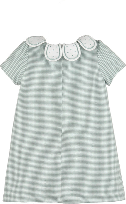 Luli & Me Girls Green Checks Petal Collar Dress
