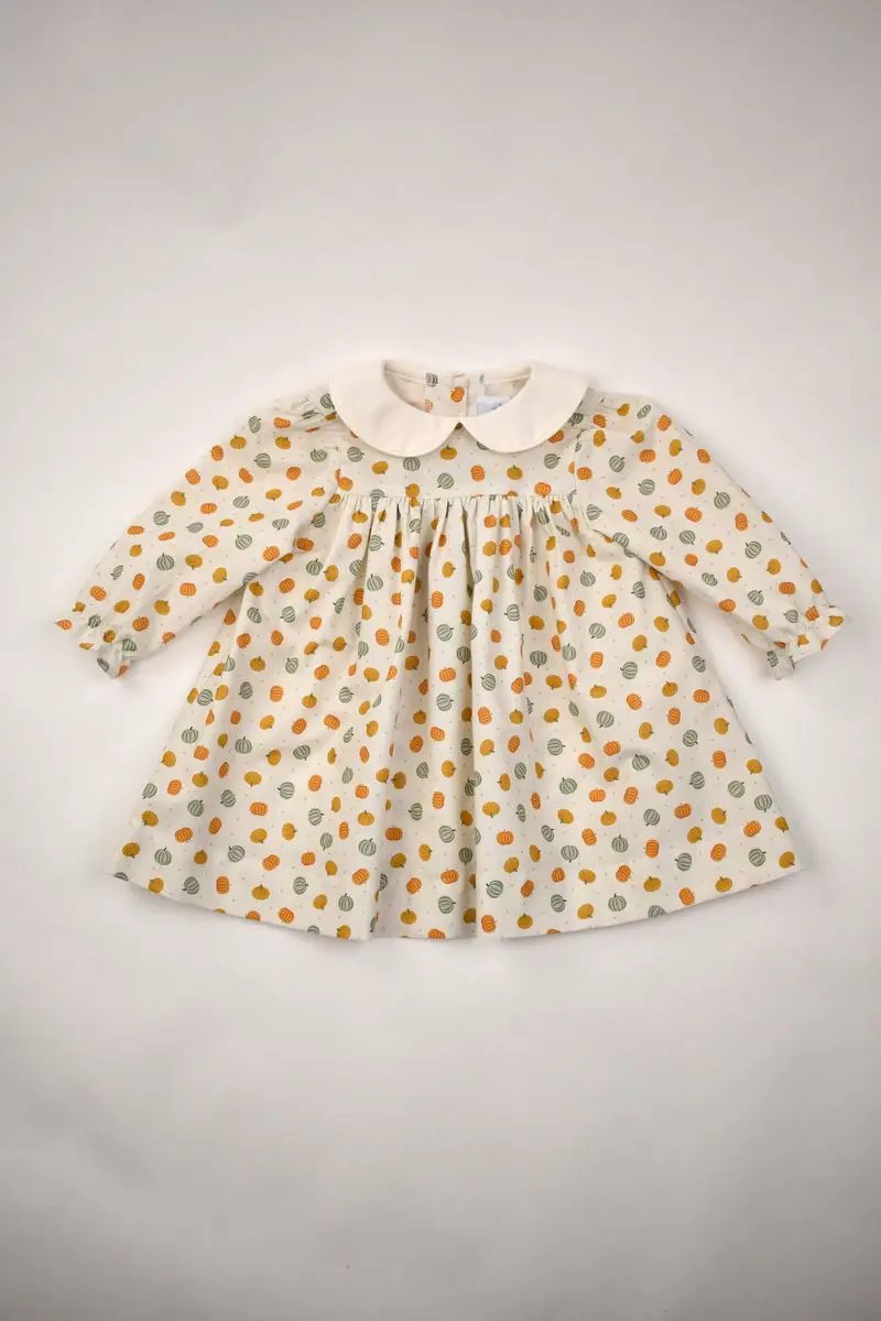 Funtasia Too Girls Orange Fall Pumpkins Print Dress with Collar
