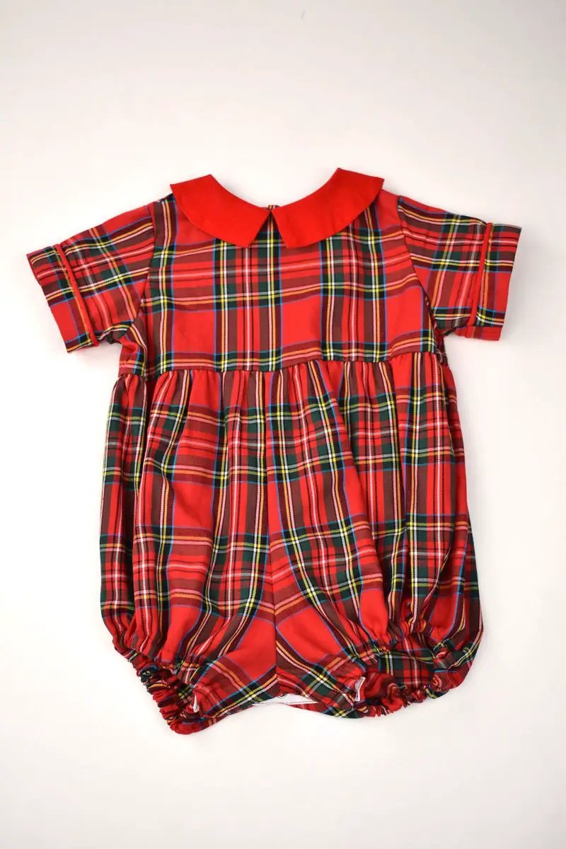 Funtasia Too Baby Boys Red Holiday Plaid Bubble with Collar
