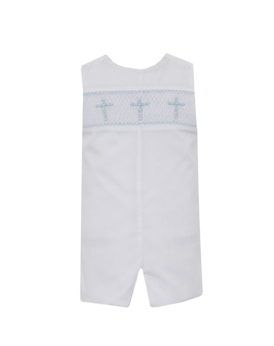 Anavini Boys White Batiste Smocked Blue Crosses Jon Jon Set - White Shirt - Blue Piping by Anavini