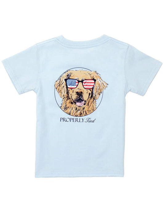 Properly Tied Boys Patriot Dog Short Sleeve Tee Shirt - Periwinkle by Properly Tied
