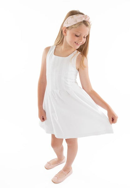 Luli & Me Girls Willow Pleated Dress - White by Luli & Me