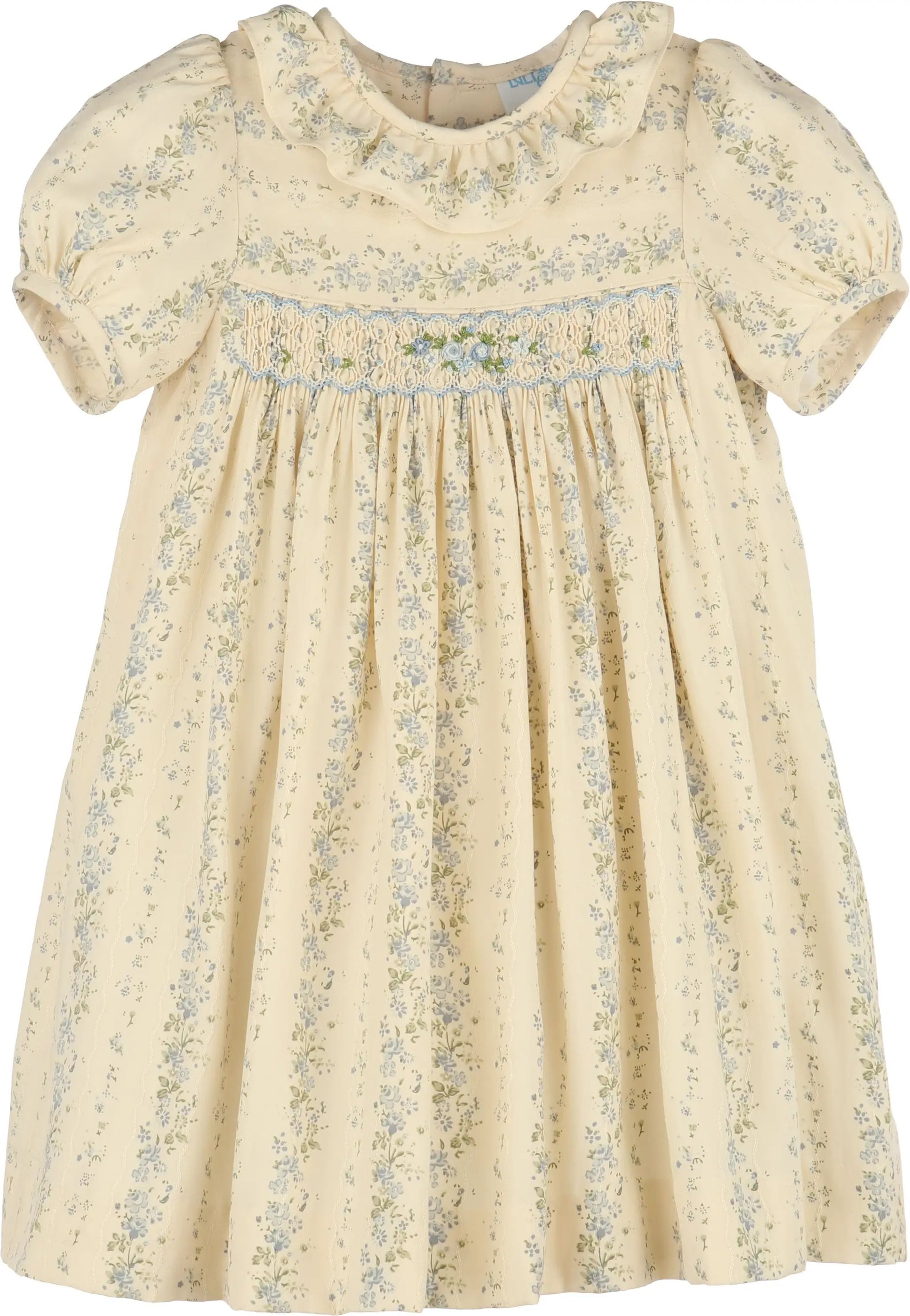 Luli & Me Girls Yellow Autumn Tapestry Dress - Blue Smocking