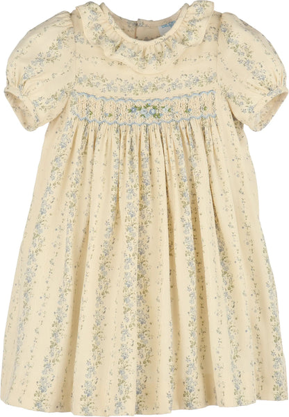 Luli & Me Girls Yellow Autumn Tapestry Dress - Blue Smocking by Luli & Me