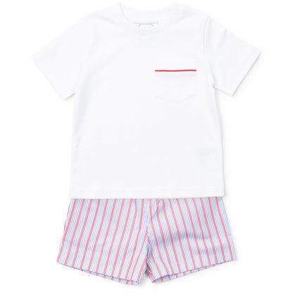 Lila & Hayes Boys Hudson Shorts Set - Patriotic Liberty Stripes by Lila & Hayes