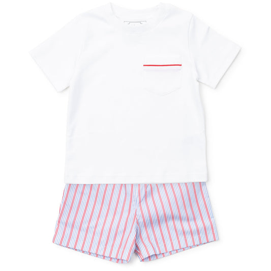 Lila & Hayes Boys Hudson Shorts Set - Patriotic Liberty Stripes by Lila & Hayes