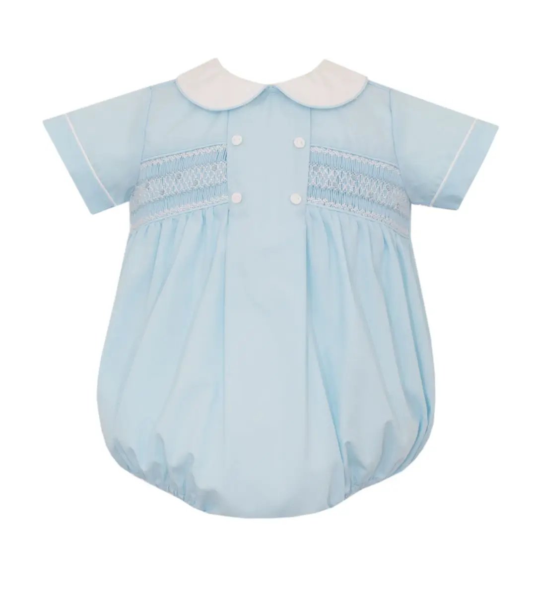Petit Bebe Boys Blue Poplin Bubble with Buttons
