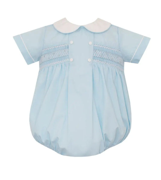 Petit Bebe Boys Blue Poplin Bubble with Buttons by Petit Bebe