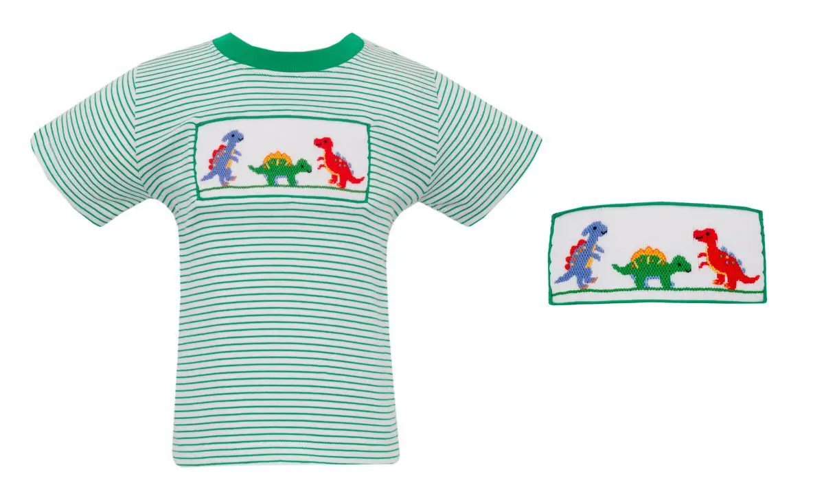 Anavini Boys Green Stripe Knit Dinosaurs T-Shirt by Anavini