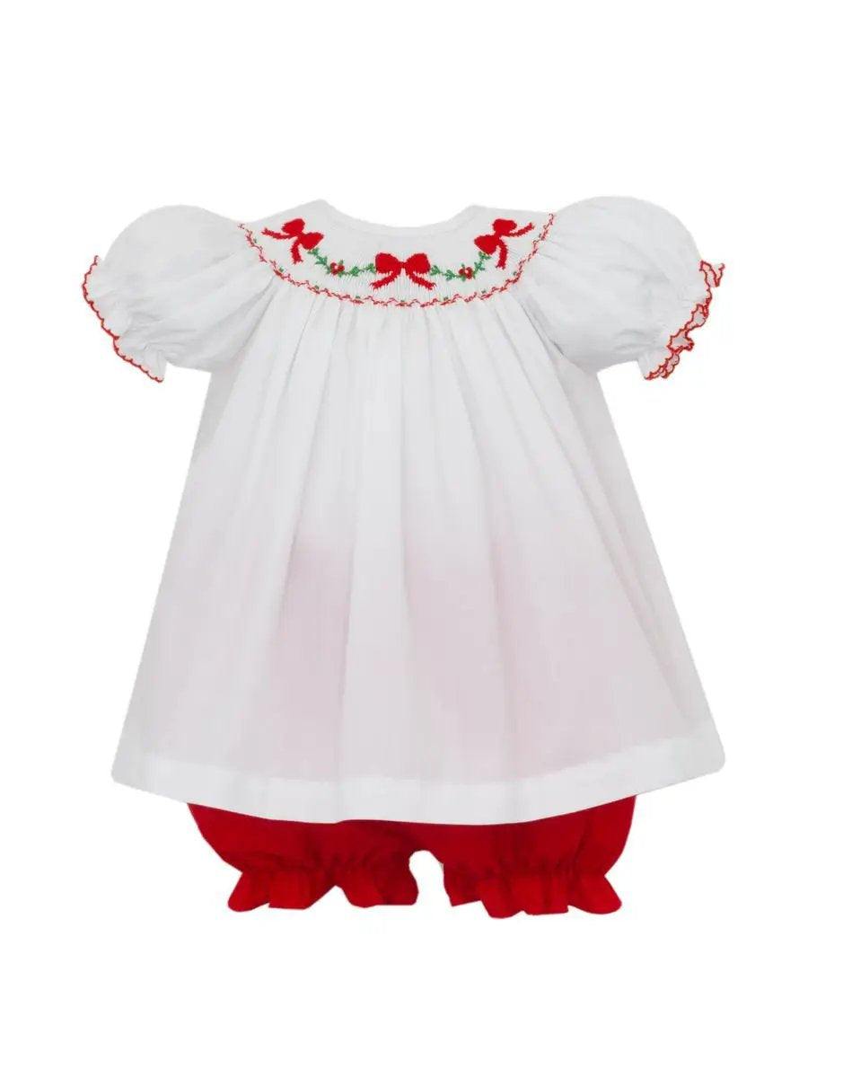 Petit Bebe Girls White Poplin Short Sleeve Bishop with Red Bows by Petit Bebe