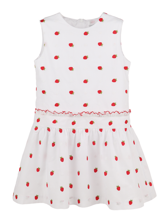 Luli & Me Girls Embroidered Strawberries Dress by Luli & Me