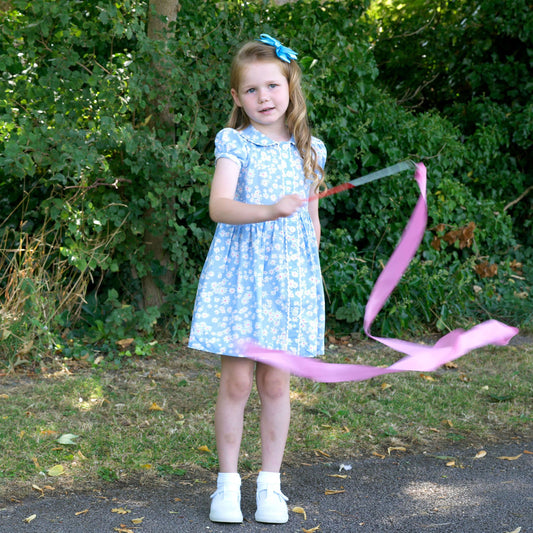 Rachel Riley London Girls Blue Daisy Button Front Dress by Rachel Riley