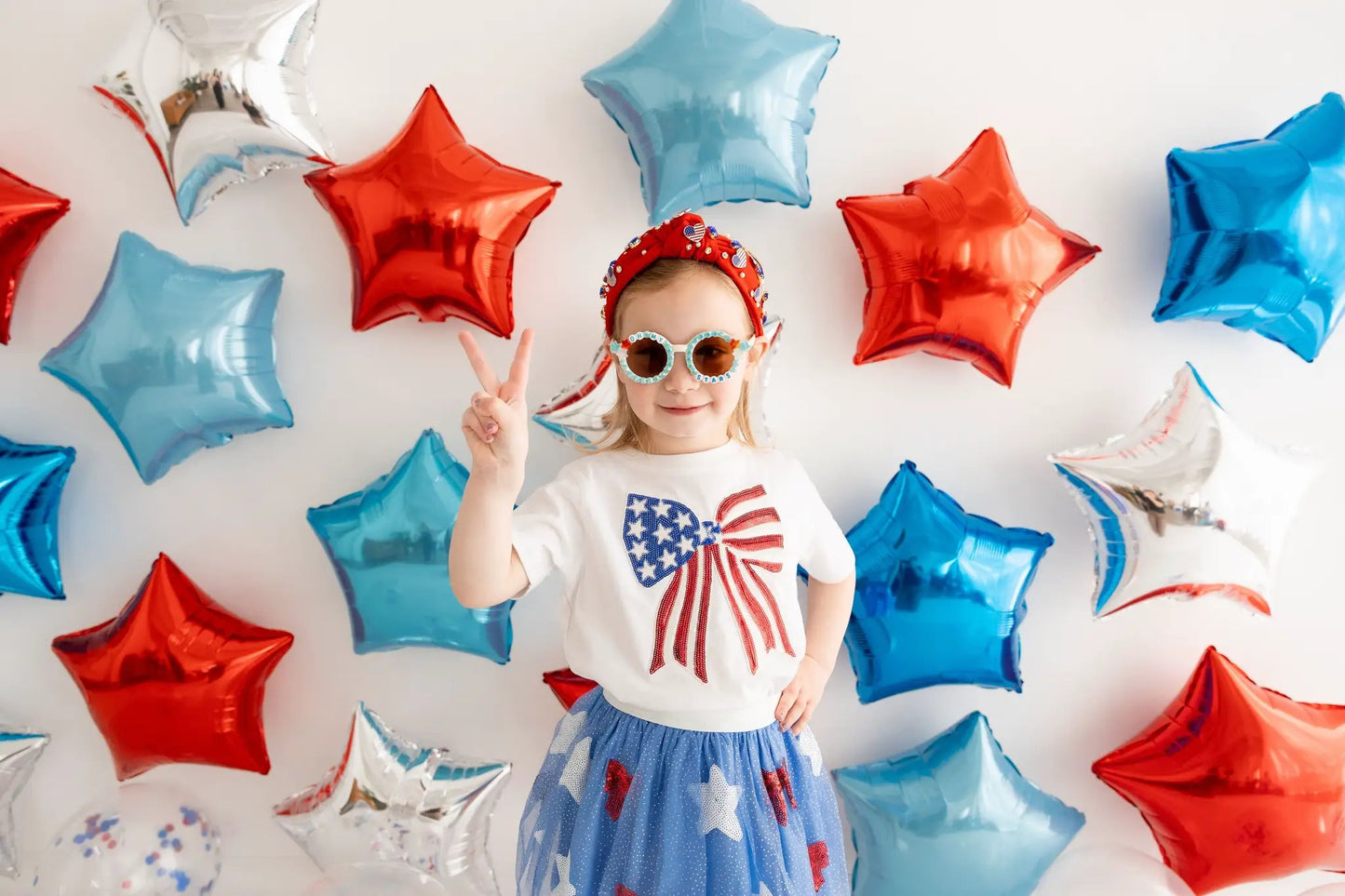 Sweet Wink Girls T-Shirt - Patriotic Sequin Bow Patch by Sweet Wink