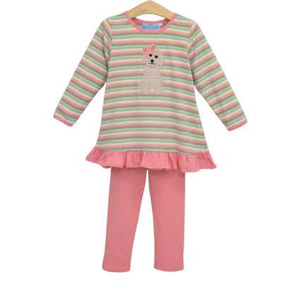 Trotter Street Kids Girls Stripe Puppy Ruffle Pant Set