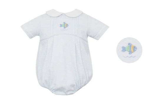 Petit Bebe Knits Boys Light Blue Knit Stripe Fish Bubble by Petit Bebe