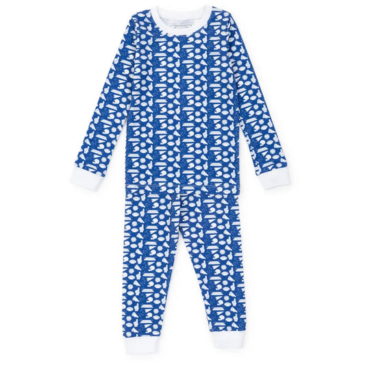 Lila & Hayes Boys Grayson Pajamas Set - Football Pep Rally - Royal Blue