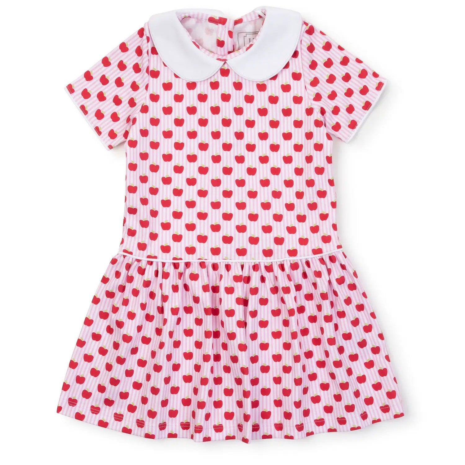 Lila & Hayes Girls Libby Dress - Pink with Red Schoolhouse Apples