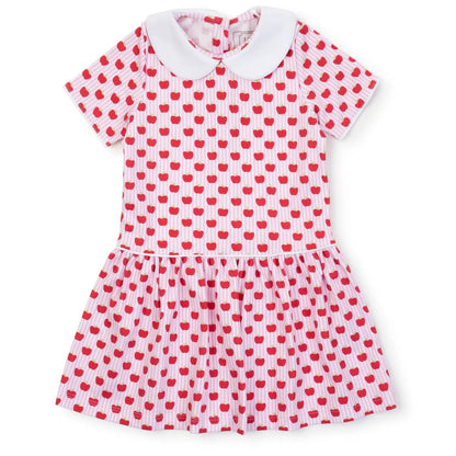 Lila & Hayes Girls Libby Dress - Pink with Red Schoolhouse Apples