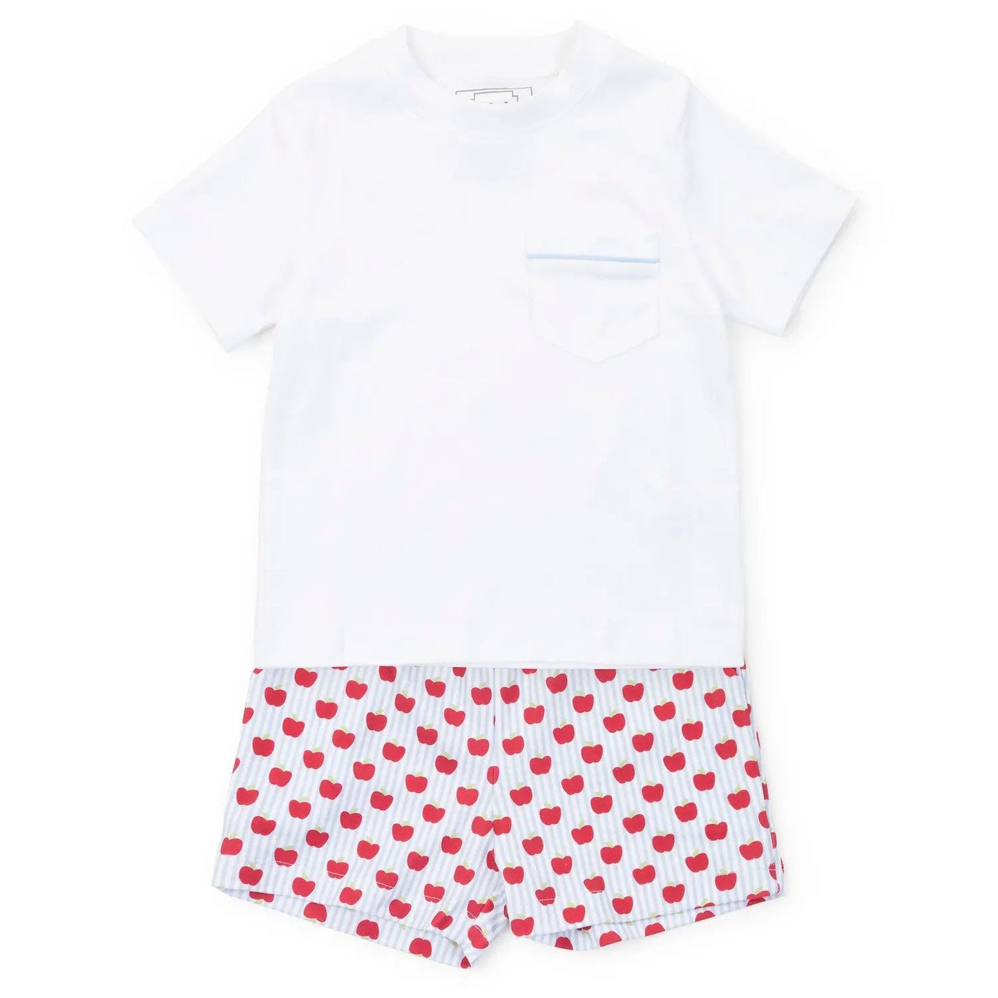 Lila & Hayes Boys Walker Shorts Set - Blue with Red Schoolhouse Apples