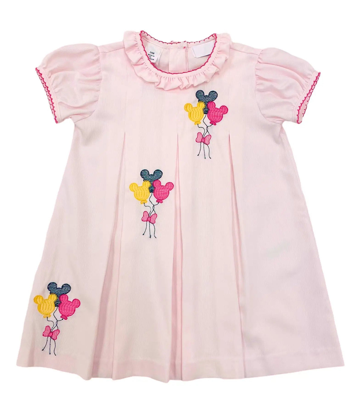 LuLu BeBe Girls Pink Pleat Dress - Trio of Mouse Ears Balloons - Hot Pink Trim by LuLu BeBe