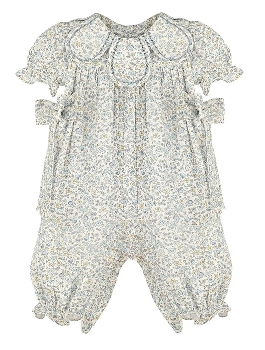 Sophie & Lucas Girls Blue Whimsy Floral Petal Romper