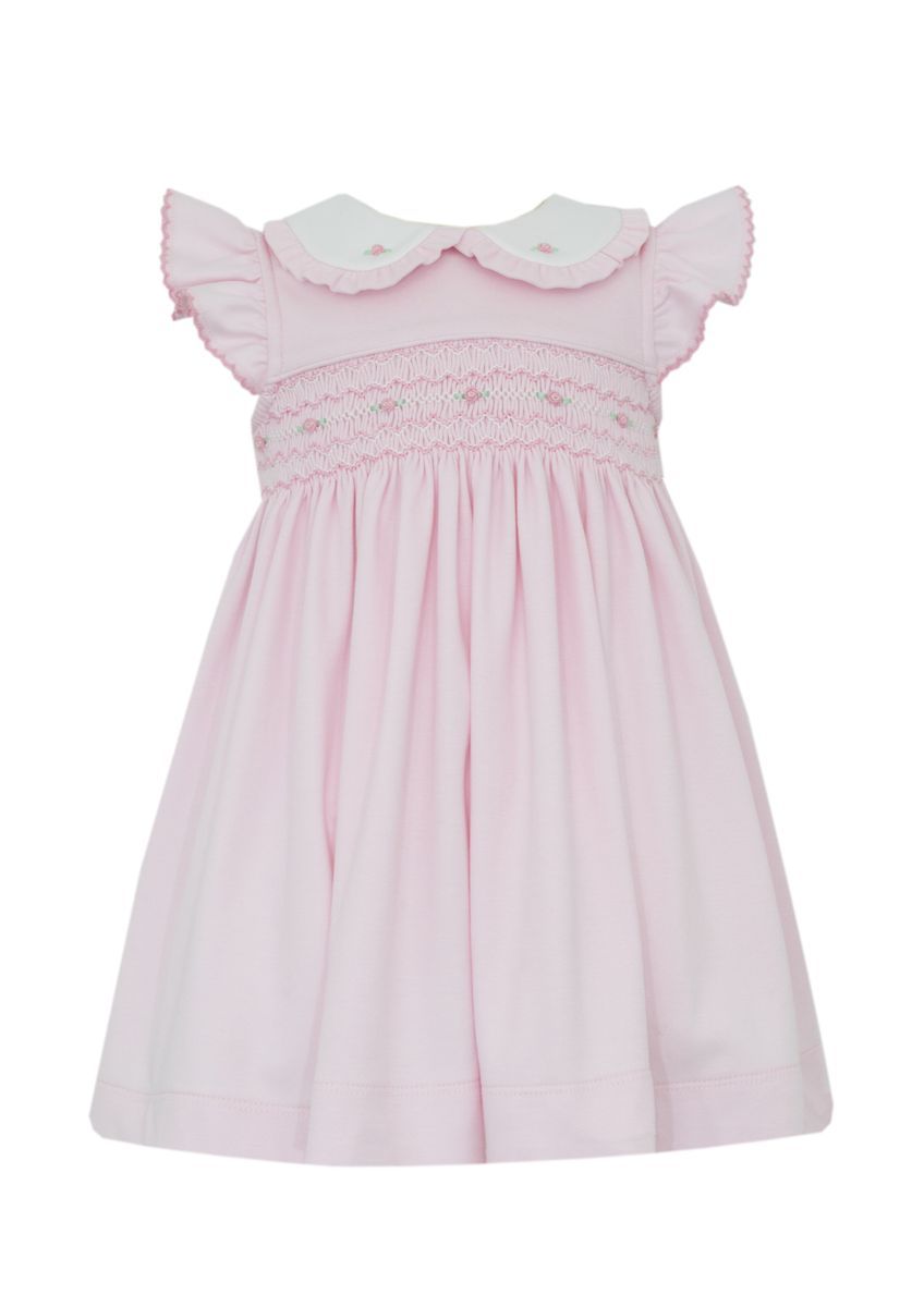 Petit Bebe Knits Girls Pink Knit Sleeveless Dress with White Collar by Petit Bebe