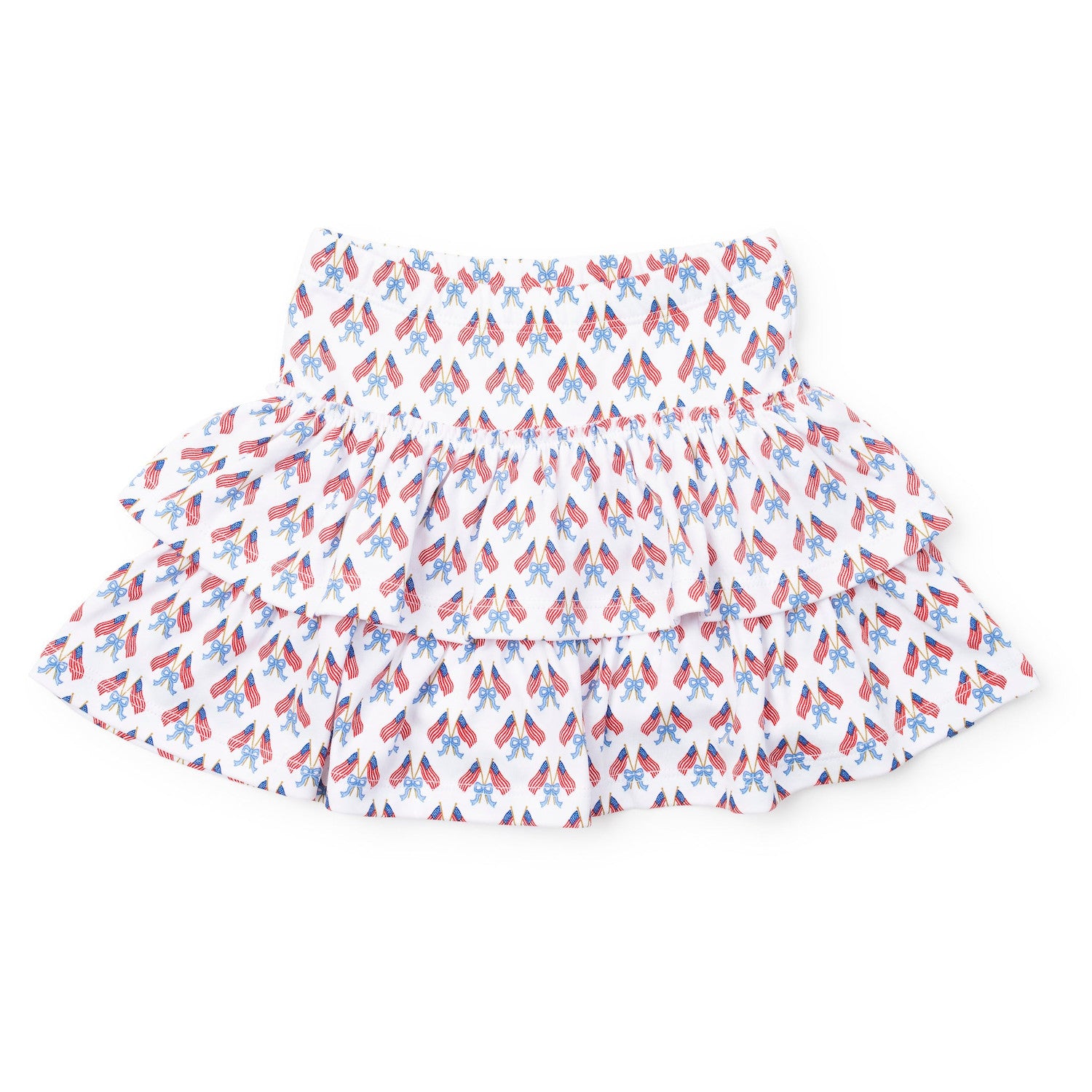 Lila & Hayes Girls Maggie Tiered Skirt - Flag Stars & Stripes & Bows