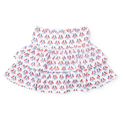 Lila & Hayes Girls Maggie Tiered Skirt - Flag Stars & Stripes & Bows by Lila & Hayes
