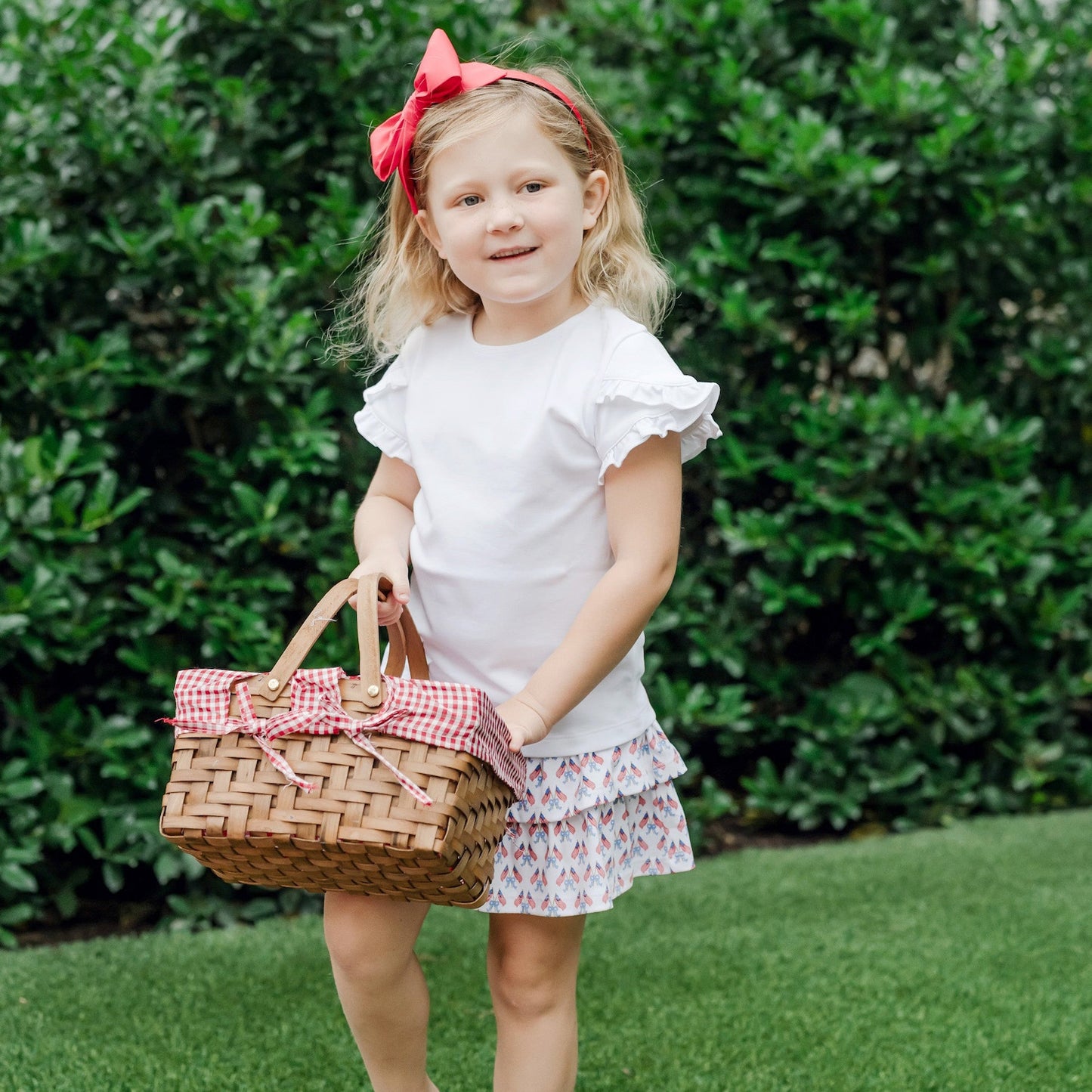 Lila & Hayes Girls Maggie Tiered Skirt - Flag Stars & Stripes & Bows by Lila & Hayes